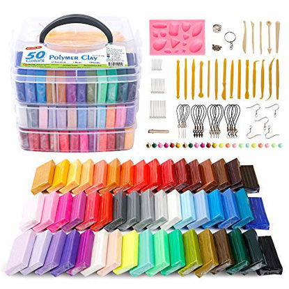 Picture of Polymer Clay, Shuttle Art 50 Colors 1.2 oz/Block Soft Oven Bake Modeling Clay Kit, 19 Tools and 10 Kinds of Accessories, Non-Stick, Non-Toxic, Ideal DIY Gift for Kids [ Total 4.1LB ]