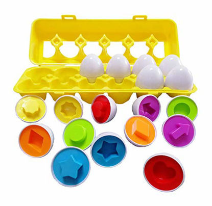Picture of J-hong Matching Eggs-Educational Color & Shape Recognition Sorter Puzzle Skills Study Toys, for Easter Travel Game Early Learning Match Egg Set, Suitable More Than 18+ Months Toddler Kids.(12 Eggs)