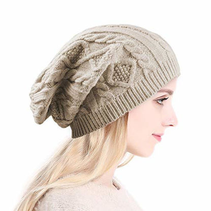 Picture of Women Slouchy Chunky Knit Beanie Hat Warm Winter Hat Knittted Beany Baggy Cable Beanie Hat Thicken Thermal Woolen Caps Xmas Gifts