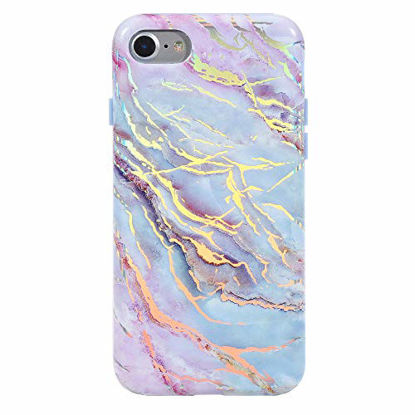 Picture of Velvet Caviar Compatible with iPhone SE 2020 Case, iPhone 8 Case, iPhone 7 Case Marble for Women & Girls - Cute Protective Phone Cover (Pink Iridescent Holographic Blue)