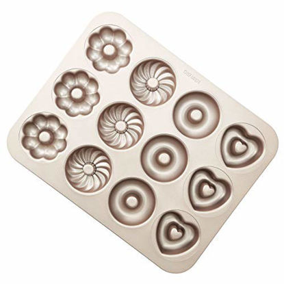 Picture of CHEFMADE Donut Mold Cake Pan, 12-Cavity Non-Stick Pattern Doughnut Bakeware for Oven Baking (Champagne Gold)