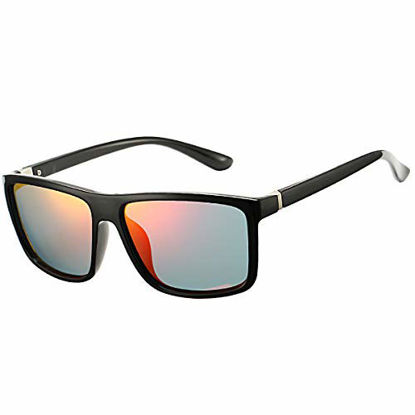 Picture of DeBuff Mens Square Polarized Sunglasses Lightweight Boys Stylish Driving Sun Glasses - TAC, UV400 (Black/Red)