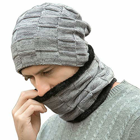 FZ Fantastic Zone Mens Winter Beanie Hats Scarf Set Warm Knit Skull Caps Neck Warmer with Fleece Lined Gifts for Men Women