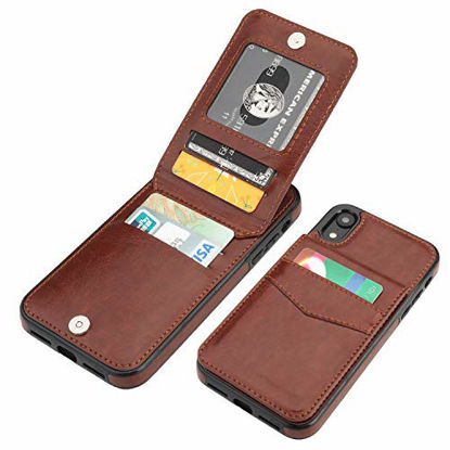 Picture of KIHUWEY iPhone XR Case Wallet with Credit Card Holder, Premium Leather Magnetic Clasp Kickstand Heavy Duty Protective Cover for iPhone XR 6.1 Inch(Brown)