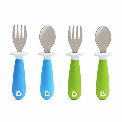 Picture of Munchkin 4 Count Raise Toddler Fork and Spoon, Blue/Green, 12+