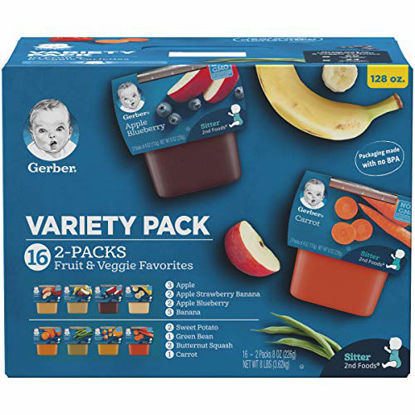 Picture of Gerber Purees 2nd Foods Veggie & Fruit Variety Pack, 8 Ounces, Box of 16 (Packaging May Vary)