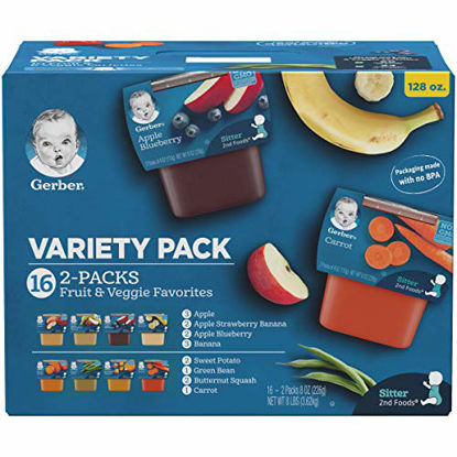 Picture of Gerber Purees 2nd Foods Veggie & Fruit Variety Pack, 8 Ounces, Box of 16 (Packaging May Vary)