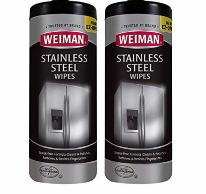 Picture of Weiman Stainless Steel Cleaner Wipes (2 Pack) Fingerprint Resistant, Removes Residue, Water Marks and Grease from Appliances - Works Great on Refrigerators, Dishwashers, Ovens, and Grills