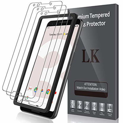 Picture of 3 Pack LK Screen Protector Compatible With Google Pixel 3 Tempered Glass, Easy Installation Tray, HD Transparent, Bubble Free