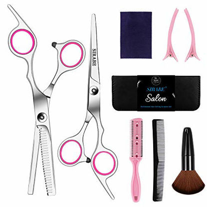Picture of Sirabe 9 Pcs Hair Cutting Scissors Set Hairdressing Scissors Kit,Thinning Scissor,Neck Duster,Hair Comb,Leather Scissors Case,Professional Barber Salon Home Shear Kit For Men Women Pet