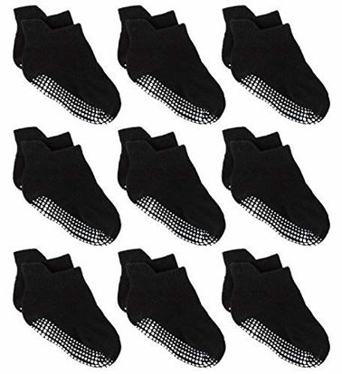 Picture of Zaples Baby Non Slip Grip Ankle Socks with Non Skid Soles for Infants Toddlers Kids Boys Girls, Black, 12-36 Months