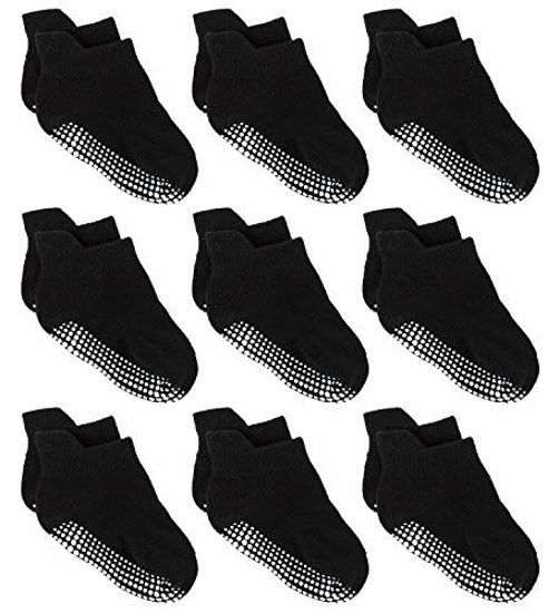 Picture of Zaples Baby Non Slip Grip Ankle Socks with Non Skid Soles for Infants Toddlers Kids Boys Girls, Black, 12-36 Months