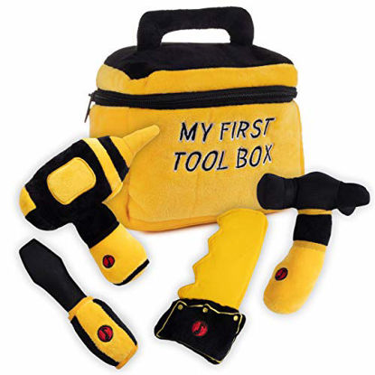 Picture of Toy Tool Set for Toddlers | Includes Cuddly Hammer, Handsaw, Screwdriver, Hand Drill, & Zippered Tool Box with Cool Sounds | Soft Plush Toys Made from Durable & Hypoallergenic Fabric