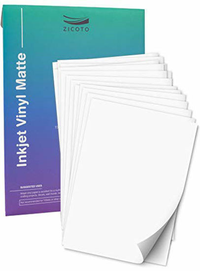 Printable Vinyl Sticker Paper (8.5 x 11) - 10 Super Glossy Waterproof  Labels for Inkjet and Laser Printers - Premium White Full Sheets - Strong
