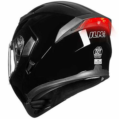 Picture of ILM Motorcycle Dual Visor Flip up Modular Full Face Helmet DOT LED Light (S, GLOSS BLACK - LED)
