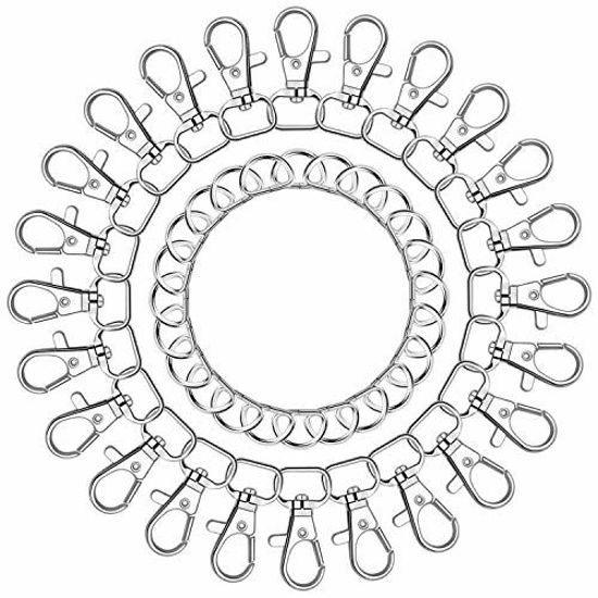 Picture of Anezus 100pcs Key Chain Clip Hook and D Rings Set Include 50Pcs Swivel Snap Hooks Lanyard Clips and 50Pcs D Rings for Keychain and Purse Hardware (1/2 Inside Width)