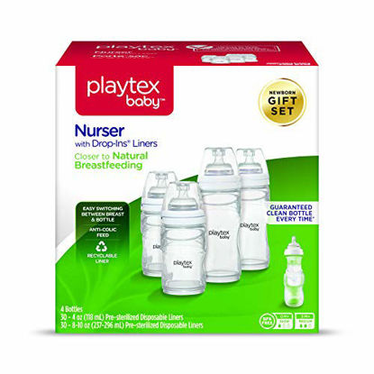 Picture of Playtex Baby Nurser Bottle Gift Set, with Pre-Sterilized Disposable Drop-Ins Liners, Closer to Breastfeeding