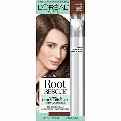 Picture of L'Oreal Paris Magic Root Rescue 10 Minute Root Hair Coloring Kit, Permanent Hair Color with Quick Precision Applicator, 100 percent Gray Coverage, 5 Medium Brown, 1 kit