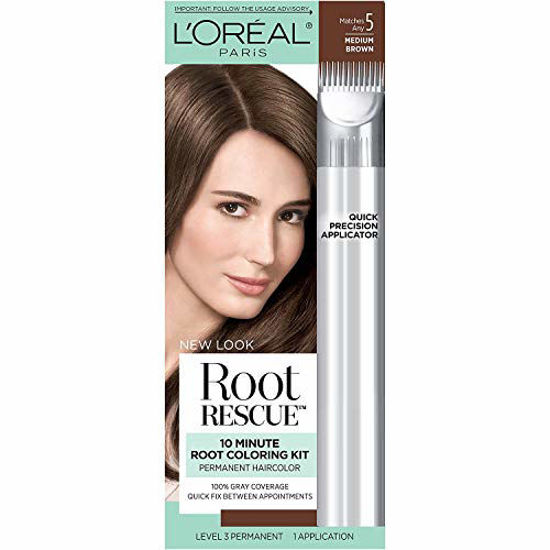 Picture of L'Oreal Paris Magic Root Rescue 10 Minute Root Hair Coloring Kit, Permanent Hair Color with Quick Precision Applicator, 100 percent Gray Coverage, 5 Medium Brown, 1 kit