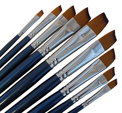 Picture of Artist Paint Brushes - A - Golden Nylon, Long Handle, Angular Paint Brush Set - Ideal for Acrylic Painting and Oil Painting, and Equally Useful for Watercolor Painting and Gouache Color Painting.