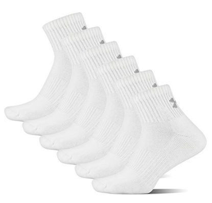 Picture of Under Armour Adult Cotton Quarter Socks, 6-Pairs , White/Gray , Shoe Size: Mens 4-8, Womens 7-9