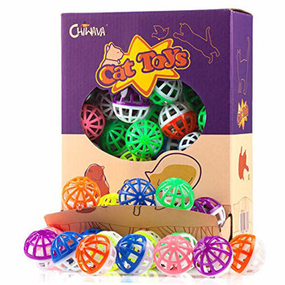 Picture of CHIWAVA 48PCS 1.6'' Cat Toy Ball with Bell Plastic Lattice Jingle Balls Kitten Chase Pounce Rattle Toy Assorted Color