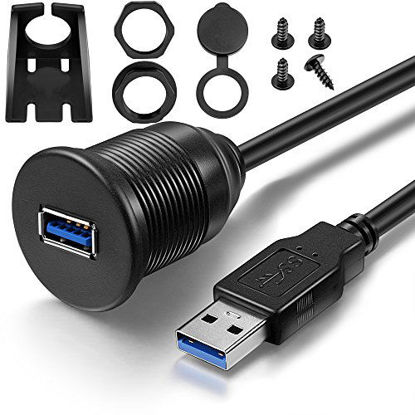 Picture of USB 3.0 Male to USB 3.0 Female AUX Flush Mount Car Mount Extension Cable for Car Truck Boat Motorcycle Dashboard Panel -(3 Feet - 1 Meter)