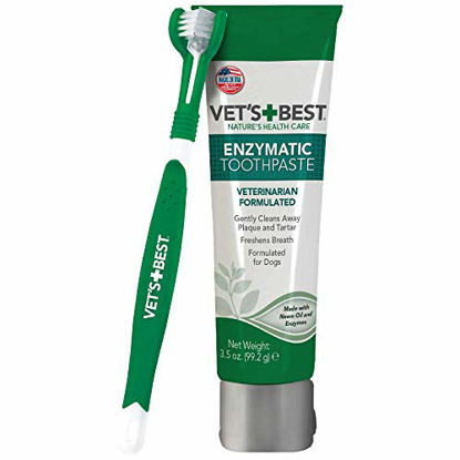 Picture of Vets Best Dog Toothbrush and Enzymatic Toothpaste Set | Teeth Cleaning and Fresh Breath Kit with Dental Care Guide | Vet Formulated