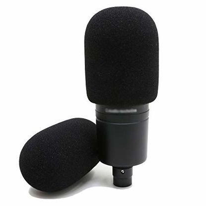 Picture of YOUSHARES Audiotechnica AT2020 Foam Mic Windscreen - 2 Pack Large Size Microphone Cover Pop Filter for Audio Technica AT2020 and Other Large Microphones (Black)