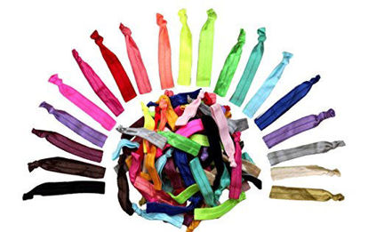 Picture of Alayna Rainbow No-Damage Ribbon Hair Ties- No Crease Stretchy Elastic Ponytail Holders Hair Bands, Solid Colors (60 Ties)