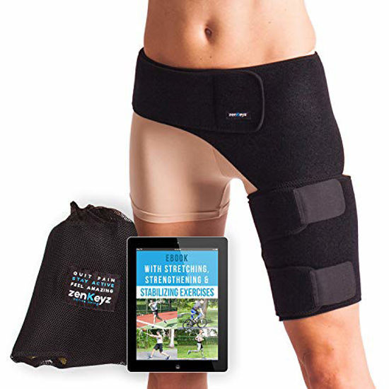 Picture of Groin Support and Hip Brace for Men & Women- Compression Wrap for Thigh Quad Hamstring Joints Sciatica Nerve Pain Relief Zenkeyz Leg Strap