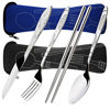 Picture of 8 Pieces Flatware Sets Knife, Fork, Spoon, Chopsticks, SENHAI 2 Pack Rustproof Stainless Steel Tableware Dinnerware with Carrying Case for Traveling Camping Picnic Working Hiking(Dark Blue,Black)
