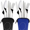 Picture of 8 Pieces Flatware Sets Knife, Fork, Spoon, Chopsticks, SENHAI 2 Pack Rustproof Stainless Steel Tableware Dinnerware with Carrying Case for Traveling Camping Picnic Working Hiking(Dark Blue,Black)