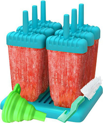 Picture of Ozera Popsicle Molds Maker, Reusable Ice Pop Molds Trays for Homemade Popsicles - Set of 6 - With Silicone Funnel & Cleaning Brush - Blue