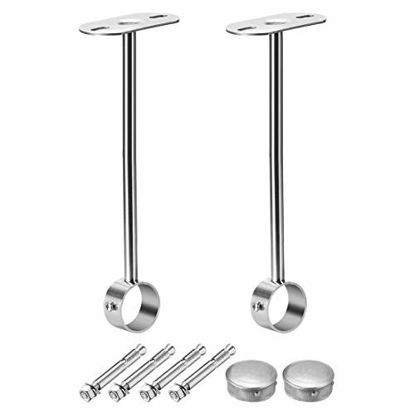 Picture of uxcell Ceiling-Mount Bracket, Wardrobe Pipe Bracket, 25mm Dia, Shower Curtain Closet Wardrobe Rod Lever Support Holder Pipe Flange Socket 2pcs(300mm Height)