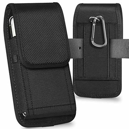 Picture of ykooe Cell Phone Pouch Nylon Holster Case with Belt Clip Cover Compatible with iPhone 12/Pro/Mini, 11, Pro, Max, SE2 7 8+ X, Samsung Galaxy S20 FE S10+ S9 A51 A01 Google Pixel 5/4A Moto/LG