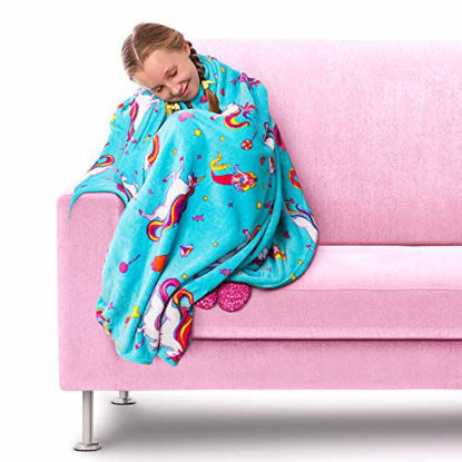 Picture of GirlZone Unicorn Fleece Blanket Throw Blanket for Girls, Room Decor