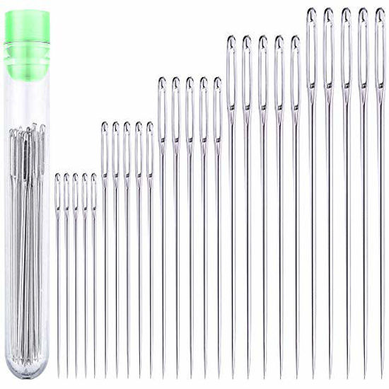 Picture of 25 Large Eye Stitching Needles - 5 Sizes Big Eye Hand Sewing Needles in Clear Storage Tube