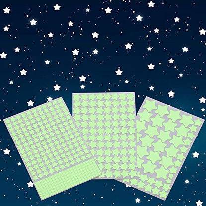 Picture of Aooyaoo Glow in The Dark Stars Wall Stickers, Glowing Stars for Ceiling and Wall Decals, 3D Glowing Stars,Excluding The MoonPerfect for Kids Bedding Room or Party Birthday Gift(452Pcs, Green)