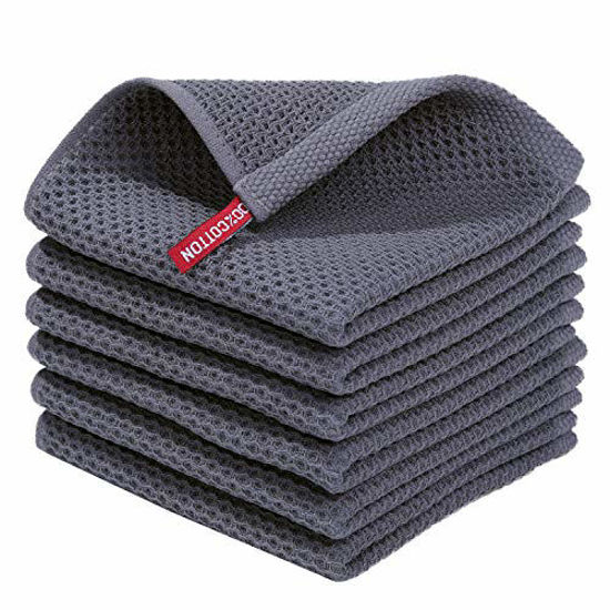 Picture of Homaxy 100% Cotton Waffle Weave Kitchen Dish Cloths, Ultra Soft Absorbent Quick Drying Dish Towels, 12x12 Inches, 6-Pack, Dark Grey