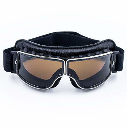 Picture of Cynemo Motorcycle Goggles Vintage Pilot Leather Riding Glasses Scooter ATV Off-Road Anti-Scratch Dust Proof Eyewear for Men Women Adult