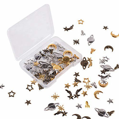 Picture of OLYCRAFT 168pcs Cosmos Themed Resin Fillers 3-Color Alloy Epoxy Resin Supplies Star Moon Spaceship Filling Accessories for Resin Jewelry Making