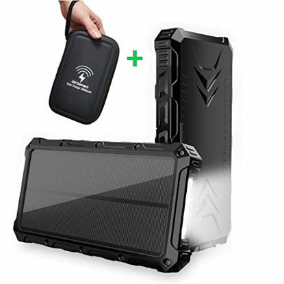 Picture of Solar Charger Power Bank 30000mAh, 2BConnect Portable Charger with PU Hard Travel Case Fast Charging Solar Power Bank Phone Charger.High-Speed Qi Wireless. Flashlight. Waterproof,Dustproof,Shockproof