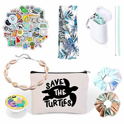 Picture of VSCO Girl Stuff - Flask Stickers, Reusable Straw & Teen Accessories Kit in a Cosmetic Bag
