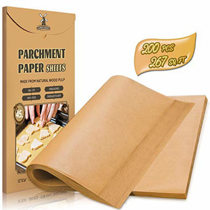 Picture of Hiware 200-Piece Parchment Paper Baking Sheets 12 x 16 Inch, Precut Non-Stick Parchment Sheets for Baking, Cooking, Grilling, Air Fryer and Steaming - Unbleached, Fit for Half Sheet Pans