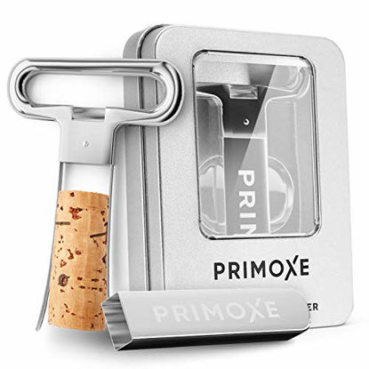 Picture of Primoxe Ah So Two Prong Wine Cork Remover with Bottle Opener - Professional Stainless Steel Puller - Extractor For Opening & Vintage Collecting - Perfect Gift for Connoisseurs & Collectors to Uncork