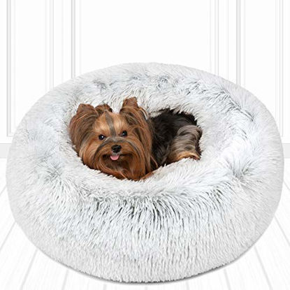 Picture of Friends Forever Coco Cat Bed, Faux Fur Dog Beds for Medium Small Dogs - Self Warming Indoor Round Pillow Cuddler, Small, Ivory