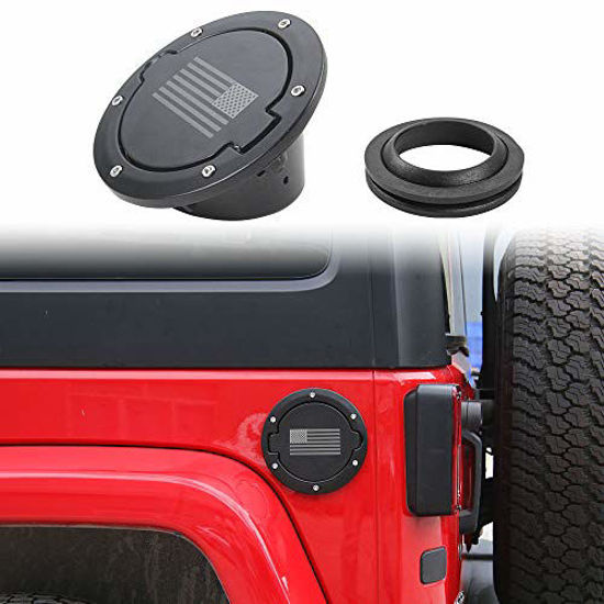 Picture of JeCar Fuel Filler Door Gas Cap Cover American Flag Fuel Door Exterior Accessories for 2007-2018 Jeep Wrangler JK & Unlimited Sport Sahara Rubicon X