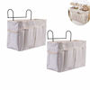 Picture of Kedoung 2Pack Bedside Organizer Caddy Hanging with Hook, Bed Storage Pocket for Dorm Kids Room Top Bunk Bed Loft Bed, Bedside Storage for Phone Remote Control Laptop Books (White)