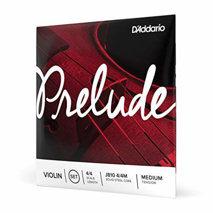 Picture of DAddario Prelude Violin String Set, 4/4 Scale Medium Tension - Solid Steel Core, Warm Tone, Economical and Durable - Educators Choice for Student Strings - Sealed Pouch to Prevent Corrosion, 1 Set